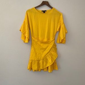 Forever 21 yellow linen ruffle wrap dress